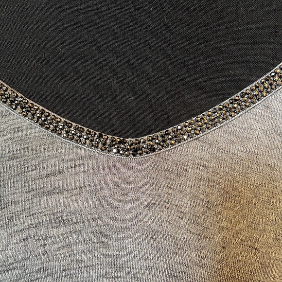 Juicy Couture Bedazzled Neck Line Silver Metallic Top - Picture 2 of 6